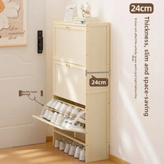 Ultra-Thin Vertical Shoe Cabinet Multi-Layer Flip Cover Space-Saving Shoe Organizer with Doors for Entryway Storage