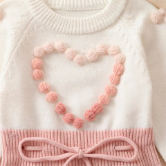 Baby Girl Knitted Romper Sweater Long Sleeve Knit Heart Embroidery Bodysuits Warm Fall Winter Clothes