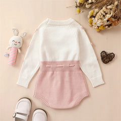 Baby Girl Knitted Romper Sweater Long Sleeve Knit Heart Embroidery Bodysuits Warm Fall Winter Clothes