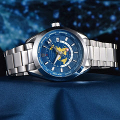 World time GMT Zone Map Men's Watches Automatic Watch For Men Mechanical Waterproof Wristwatch
