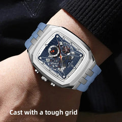 Men's Quartz Watch Fashion Rectangular Design Calendar Waterproof Casual Silicone Strap