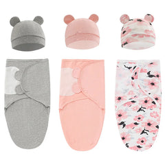 2PCS Cotton Newborn Sleepsack Baby Swaddle Blanket Wrap Hat Set Infant Adjustable New Born Sleeping Bag Muslin Blankets 0-6M