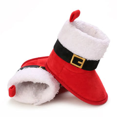 Christmas theme 0-18M New baby shoes Boots for Girls Baby First Walker plus fleece warm cotton shoes