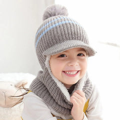 2024 Winter Kid Hooded Caps Windproof Ski Cycling Earflap Scarf Hat Toddler Baby Knit Thick Warm Beanie Cold Weather Accessories