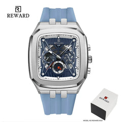 Men's Quartz Watch Fashion Rectangular Design Calendar Waterproof Casual Silicone Strap