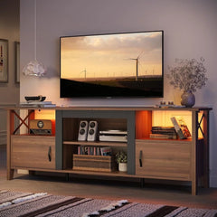 TV Stand with  Lights Gaming Entertainment Center Storage Cabinets Adjustable Shelves Living Room