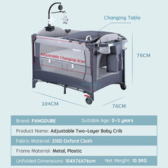 PANGDUBE Multifunctional Baby Crib 0 to 3 Years Old Newborn  Baby Bed 104*76cm Cribs with Changing Table,Playpen,Co-sleeping Bed