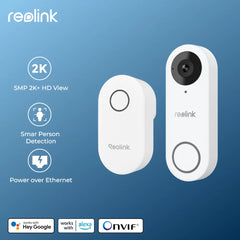Reolink Smart 2K+ PoE Video Doorbell Wired Video Intercom with Chime Human Detection 2-Way Audio WiFi Door Bell Support Alexa
