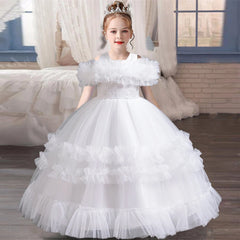 children's dress birthday party stage performance elegant embroidered one-shoulder girl princess dress