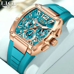 LIGE Creative Square Watch For Men Fashion Military Silicone Waterproof Quartz Man Wristwatch Outdoor Sports Date Chronograph