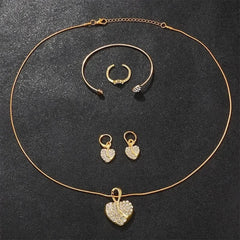 Women's Quartz Watch Gold Luxury Women Ring Necklace Earring Rhinestone Fashion Wristwatch Casual Ladies Watches Jewelry Set