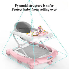 2 in 1 Baby Walker with Music & Light Spinning Toy Dining Tray Safety Brake Floor Mats Push Handle Baby Push Walker Anti-slip