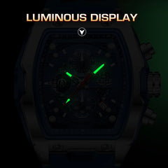 Men Luxury Silicone Sport Square Chronograph Watch Fashion Business Waterproof Quartz Wristwatch
