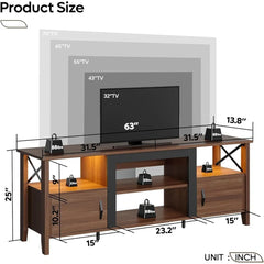 TV Stand with  Lights Gaming Entertainment Center Storage Cabinets Adjustable Shelves Living Room
