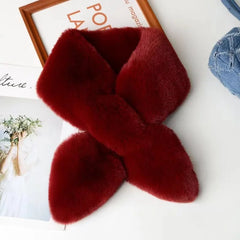 Winter New Fox Hair Scarf For Women Imitation Fur Collar Winter Versatile Thickened Warm Scarf Short Woolen Cross Neckerchief