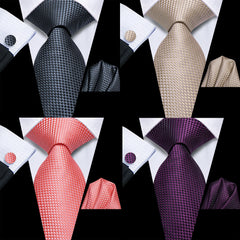 Hi-Tie Pink Black Blure Beige Purple Tie For Men Groom Wedding Necktie Pocket Square Cufflink Plaids Accessory Wholesale
