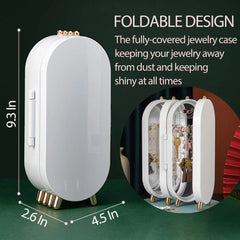 Foldable Earring Holder Jewellery Organizer Storage Box with Mirror, 4-Layer Dustproof Earring Necklace Display Stand Jewelry Box