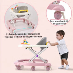 2 in 1 Baby Walker with Music & Light Spinning Toy Dining Tray Safety Brake Floor Mats Push Handle Baby Push Walker Anti-slip