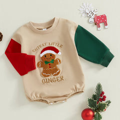 Newborn Baby Girl Boy Christmas Outfit Cutest Little Ginger Embroidery Romper Pullover Sweatshirt 0-18M