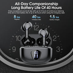 Wireless Earbuds BT5.3 Headphones HiFi Stereo EarBuds with ENC Noise Cancelling Mic 48H LED Display IP7 Waterproof Earphones