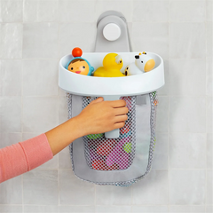 Hanging Bath Toy Storage with Quick Drying Mesh, White & Gray B20