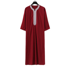 2024 Summer New Muslim men's short-sleeved black red embroidered loose breathable casual Islamic robes