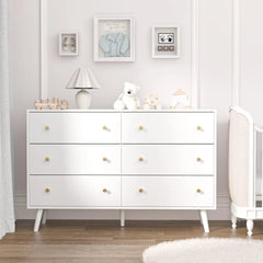 White Dresser for Bedroom, Modern 6 Drawer Dresser, Wide Chest of Drawers with Gold Handles, Hallway
