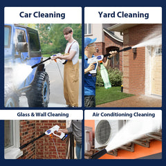 Rechargeable jet washer, portable high-pressure car wash, 6-in-1 nozzle, for garden, windows, cars and motorbikes