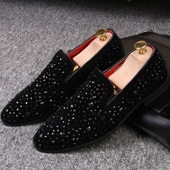 Black Spikes 2022 New Brand Mens Loafers Luxury Shoes Denim And Metal Sequins High Quality Casual Men Shoes
