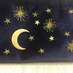 Cute Velvet Embroidery Cosmetic Bag Travel Organizer Women Makeup Bag Zipper Make Up Pouch with Moon Star Tassel Deco