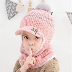 2024 Winter Kid Hooded Caps Windproof Ski Cycling Earflap Scarf Hat Toddler Baby Knit Thick Warm Beanie Cold Weather Accessories