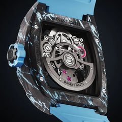 BONEST GATTI Men's Watch Tourbillon Skeleton Automatic Wristwatch Carbon Fiber Luminous Case Barrel-Shaped