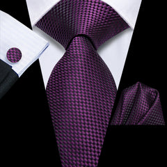 Hi-Tie Pink Black Blure Beige Purple Tie For Men Groom Wedding Necktie Pocket Square Cufflink Plaids Accessory Wholesale