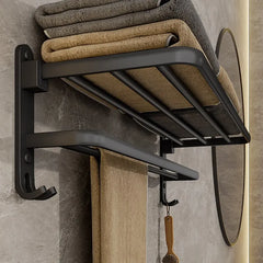 Matte Black 50CM Folding Holder With Hook Towel Holder Wall Mount Aluminum Towel Rack