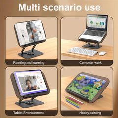 Multifunctional 360° Swivel Foldable Textbook Stand Adjustable Aluminum Alloy Reading Stand With Spring Clip For Laptops, Tablet