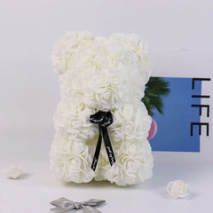 Immortal Rose Bear, Creative Simulation Flower, Mother‘s Day,’Wedding, Valentine's Day Gift, New Year Gift for Girlfriend, 18cm