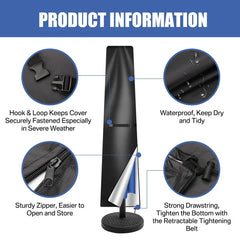 Waterproof Umbrella Cover UV Resistant Dustproof Durable Patio Outdoor Protective Canopy Garden Parasol Covers with Zipper Pole