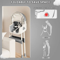 Foldable Baby High Chair 6 Months Plus, with Large Antislip Pad & ToyRack, Easy to Clean Feeding , E500