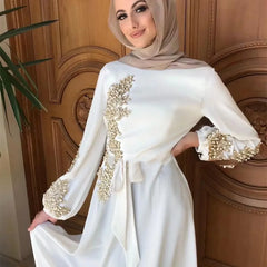 2023 New Style Middle East Muslim Long Kaftan Dress Plus Size Long Sleeve Ethnic Gathered Weekly Wear Dubai Kaftan Women's Cloth