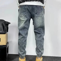 Vintage Washing Blue Jeans Men's Loose Fit Harem Trousers Casual Style Spring Summer Trendy Branded Men's Pants
