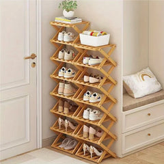 Bamboo Shoe Rack, Foldable Space Saving Shelves for Home and Bedroom - Interior Entry Storage Free Footed Shoe Narrow Shelf