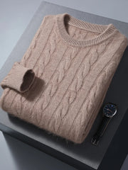 Autumn Winter Men Round Neck Cashmere Sweater Cable Knitting Smart Casual Pullover 100% Mink Cashmere Knitwear High Quality Top