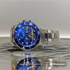 MABZ Mens Automatic Mechanical Watch Stainless Steel Waterproof Blue Dail Watch