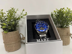 MABZ Mens Automatic Mechanical Watch Stainless Steel Waterproof Blue Dail Watch