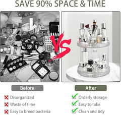 360° Rotating Makeup Organizer for Vanity, 2 Tiers Bathroom Countertop Organizer, Large Capacity Skincare Organizer for Lipstick Perfume, Spinning Cosmetics Organizer for Dresser Bedroom, White