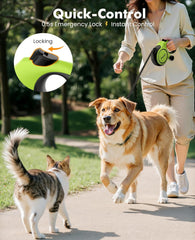 Retractable Dog Leash with Poo Bag Holder, 2025 New 8M Dog Lead with 360° Tangle-Free Extended, One-Handed Brake,Pause, Lock, Green