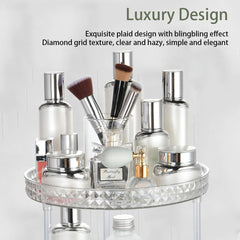 360° Rotating Makeup Organizer for Vanity, 2 Tiers Bathroom Countertop Organizer, Large Capacity Skincare Organizer for Lipstick Perfume, Spinning Cosmetics Organizer for Dresser Bedroom, White